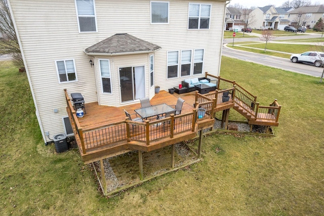3885 Silver Charm Ln, Howell, MI 48843 - rear view of property with a wooden deck, outdoor lounge area, a lawn, and a residential view