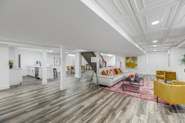 245 Chestnut Cir, Bloomfield Hills, MI 48304 - living area featuring light wood finished floors, recessed lighting, baseboards, and stairway