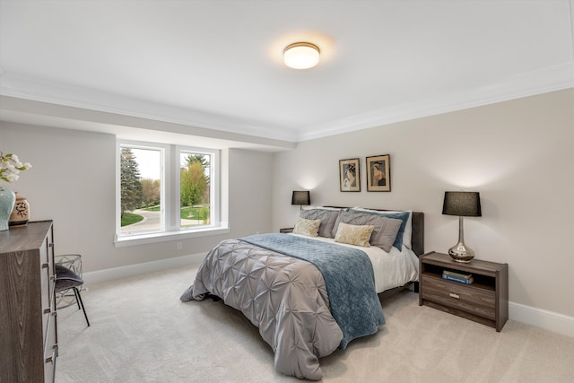 245 Chestnut Cir, Bloomfield Hills, MI 48304 - bedroom with light carpet, ornamental molding, and baseboards