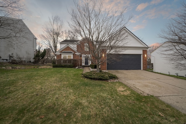 1826 Poppleton Dr, West Bloomfield, MI 48324 - traditional home with brick siding, a front lawn, a garage, and driveway