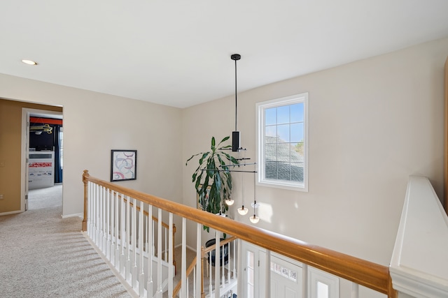 1826 Poppleton Dr, West Bloomfield, MI 48324 - hallway with carpet floors, baseboards, an upstairs landing, and recessed lighting