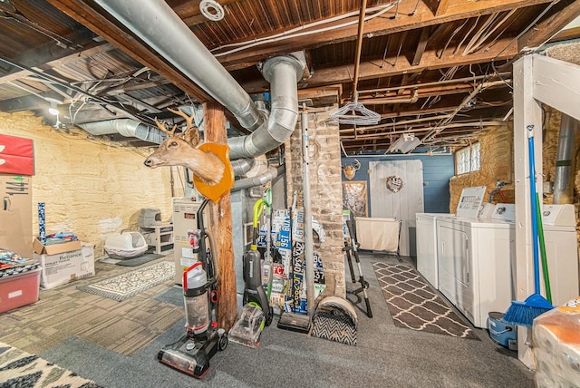 unfinished below grade area with independent washer and dryer