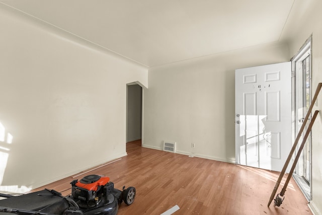 unfurnished living room featuring visible vents, light wood-style flooring, and plenty of natural light