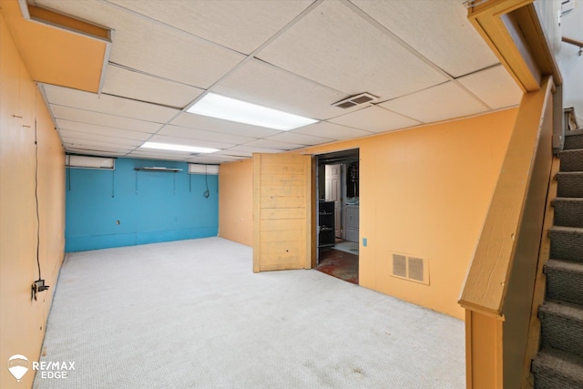 514 Chalmers St, Flint, MI 48503 - finished below grade area with stairs, carpet floors, and a drop ceiling