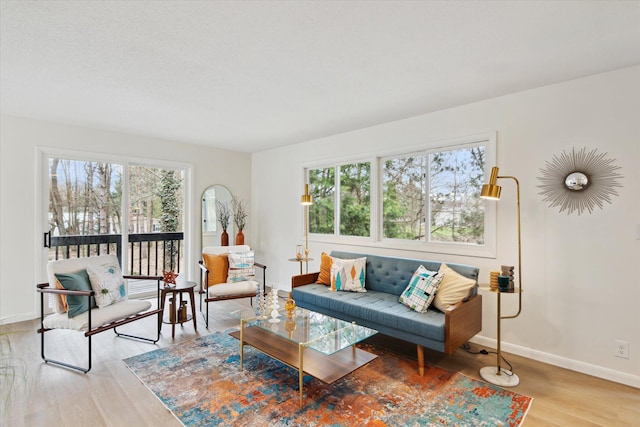 323 13th St, Plainwell, MI 49080 - living room featuring light wood-style flooring and baseboards