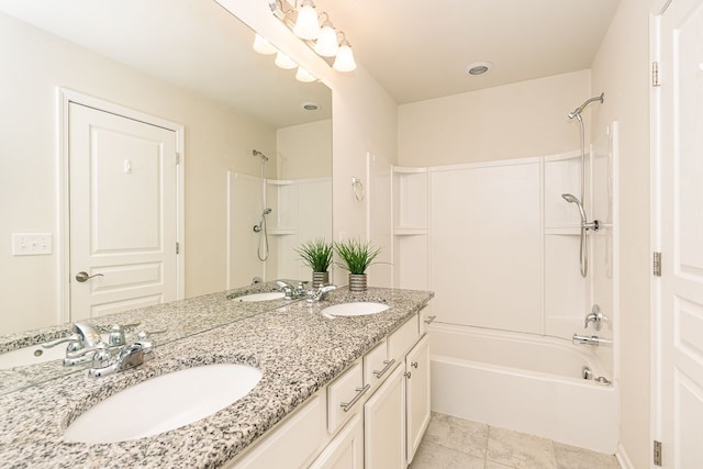 full bath featuring a sink, shower / tub combination, and double vanity