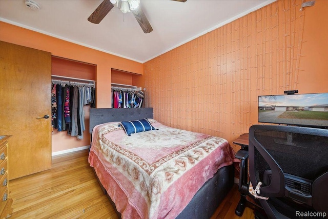 27908 Ryan Rd, Warren, MI 48092 - bedroom featuring wood finished floors, ceiling fan, and two closets