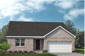 499 Cannonade Loop, Howell, MI 48843 - view of front of property featuring brick siding, an attached garage, a front lawn, and concrete driveway