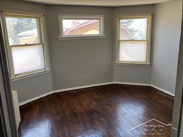 empty room featuring baseboards and wood finished floors
