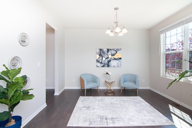 729 Groveland Cir, Ann Arbor, MI 48108 - sitting room featuring baseboards, a chandelier, and dark wood-style floors