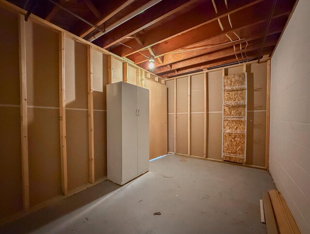 view of unfinished basement