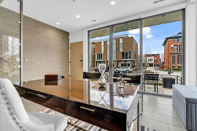 248 Alfred St, Detroit, MI 48201 - tiled dining space with recessed lighting, visible vents, and expansive windows