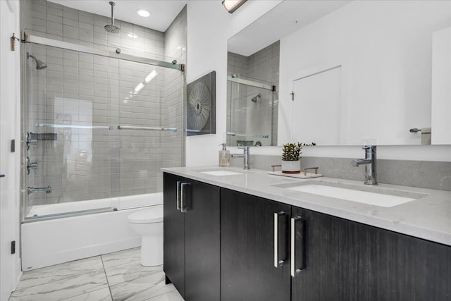 248 Alfred St, Detroit, MI 48201 - full bath with double vanity, a combined bath / shower with rainfall shower, a sink, and marble finish floor