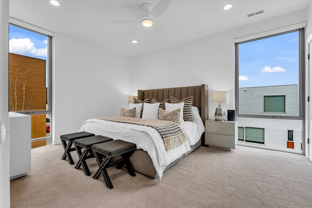 248 Alfred St, Detroit, MI 48201 - bedroom with carpet floors, recessed lighting, ceiling fan, and visible vents
