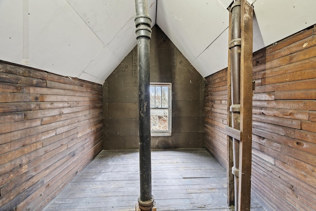 250 Alger St, Detroit, MI 48202 - interior space with wood walls, vaulted ceiling, and hardwood / wood-style flooring
