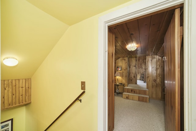 interior space with wooden walls and wood ceiling
