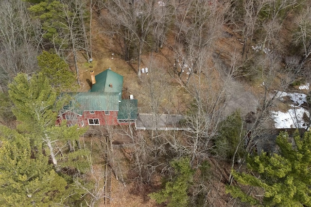 aerial view featuring a forest view