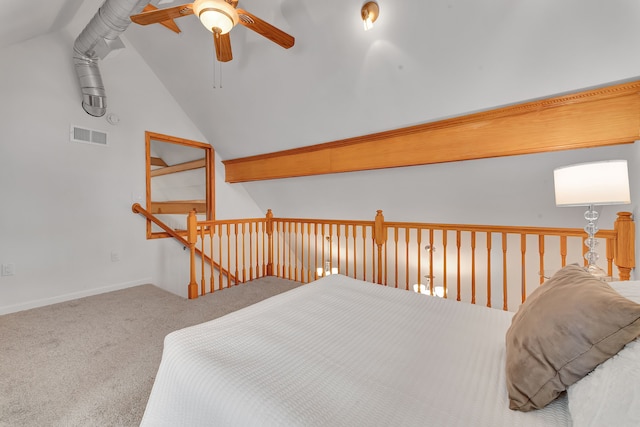 3628 Ford Ave, Jackson, MI 49203 - bedroom with vaulted ceiling, visible vents, carpet flooring, and ceiling fan