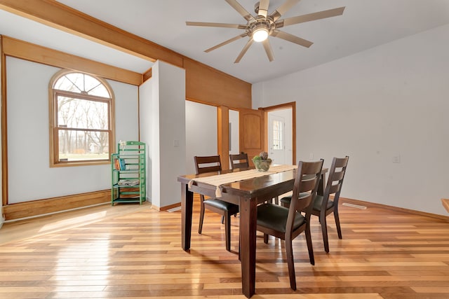 3628 Ford Ave, Jackson, MI 49203 - dining space featuring light wood-type flooring, a ceiling fan, and baseboards