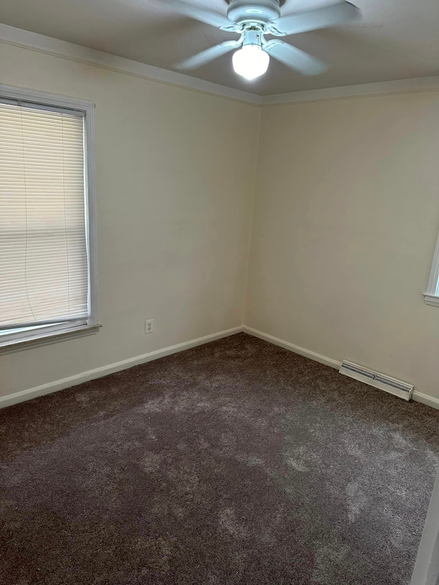 18850 Dalby, Redford, MI 48240 - unfurnished room featuring crown molding, a ceiling fan, visible vents, carpet flooring, and baseboards