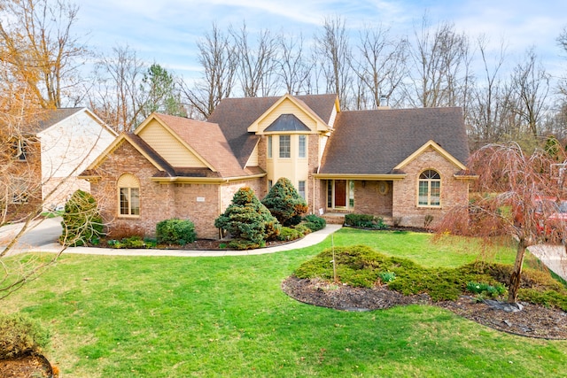 7837 Oak River Dr, Grosse Ile, MI 48138 - traditional-style home featuring a shingled roof, a front yard, and brick siding