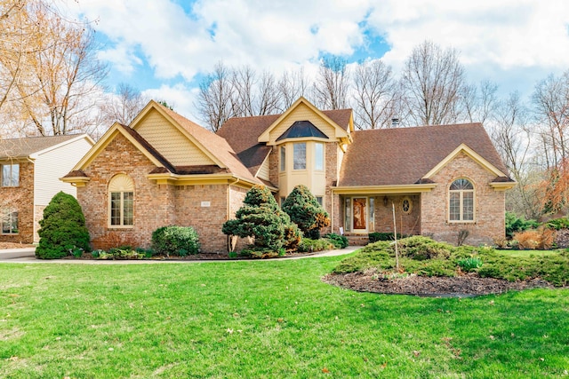7837 Oak River Dr, Grosse Ile, MI 48138 - traditional-style house with roof with shingles, brick siding, and a front lawn