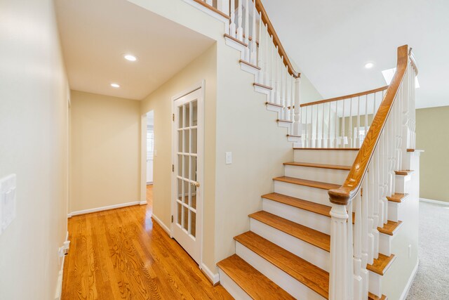 7837 Oak River Dr, Grosse Ile, MI 48138 - stairway with baseboards, recessed lighting, and wood finished floors