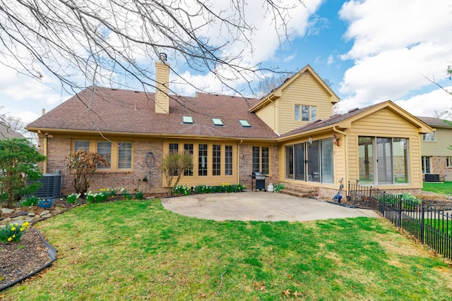 7837 Oak River Dr, Grosse Ile, MI 48138 - rear view of property featuring a patio area, a yard, a chimney, fence, and central air condition unit