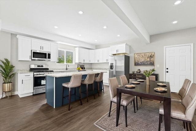 592 Leicester, Detroit, MI 48202 - dining room featuring recessed lighting, dark wood finished floors, and beam ceiling