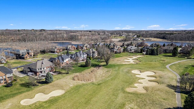 2434 Pebble Beach Dr, Oakland, MI 48363 - bird's eye view with a water view, a residential view, and golf course view