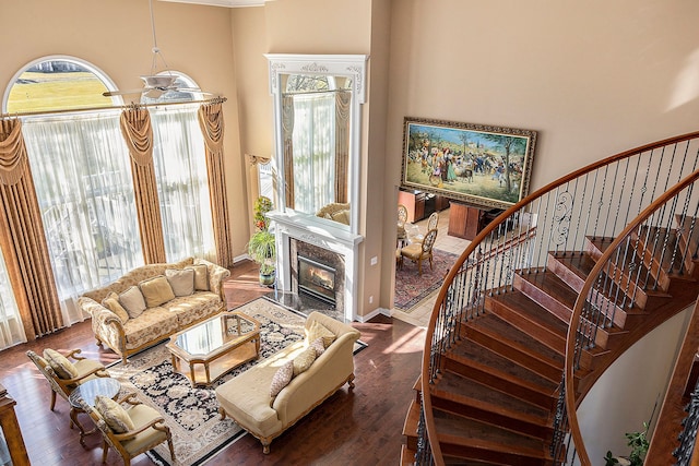 2434 Pebble Beach Dr, Oakland, MI 48363 - living room featuring plenty of natural light, a high end fireplace, and stairs