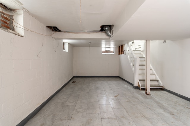 9661 Asbury Park, Detroit, MI 48227 - basement with baseboards and stairway