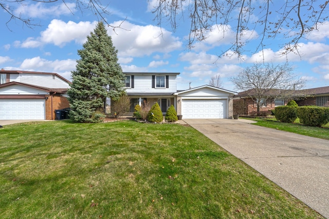 11151 Brougham Dr, Sterling Heights, MI 48312 - traditional home featuring a front yard, an attached garage, brick siding, and driveway