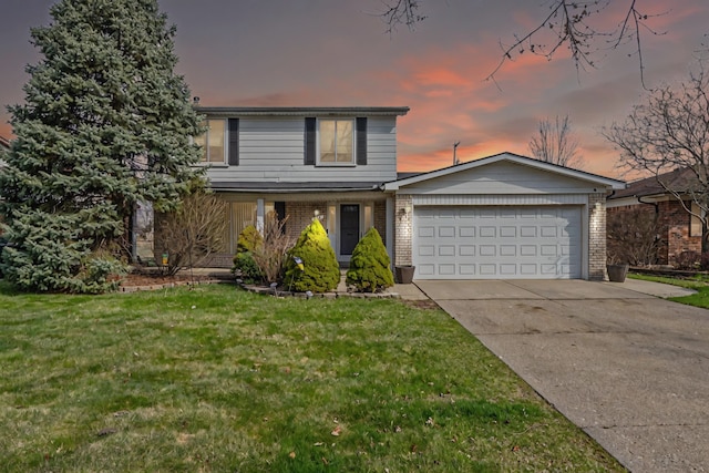 11151 Brougham Dr, Sterling Heights, MI 48312 - traditional-style house featuring brick siding, a garage, driveway, and a lawn