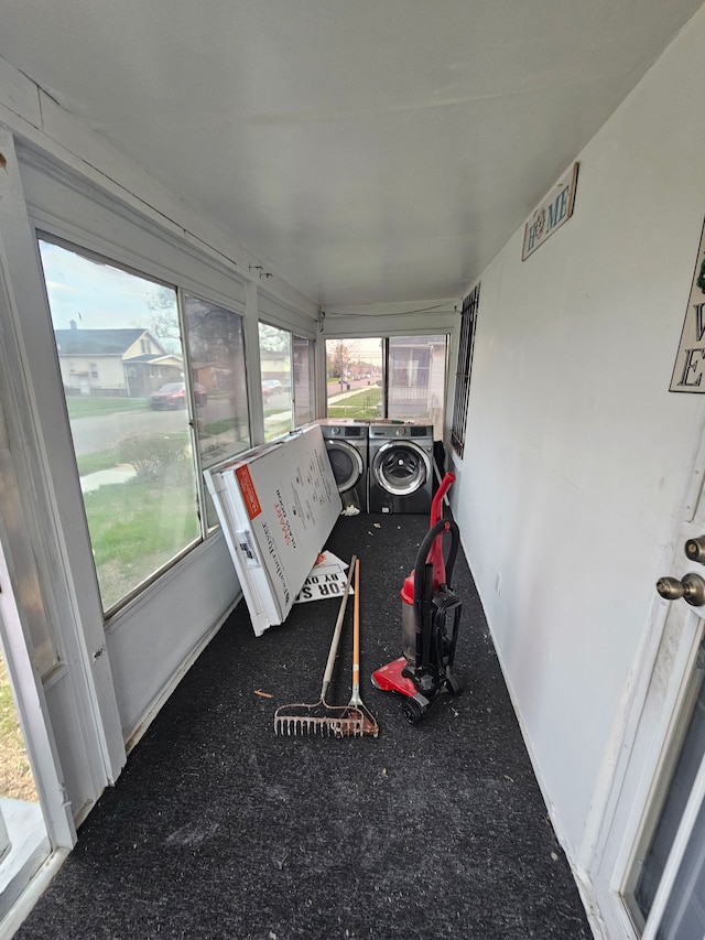 494 Polk Ave, River Rouge, MI 48218 - sunroom featuring washing machine and clothes dryer