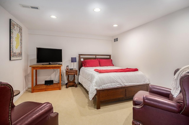 carpeted bedroom featuring visible vents and recessed lighting