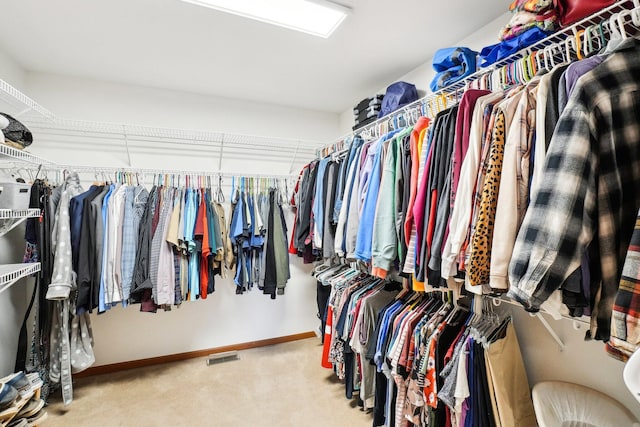 spacious closet with visible vents and carpet floors