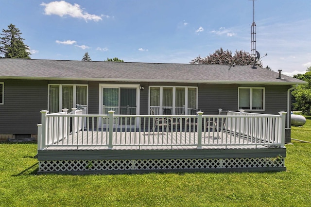 5802 Pratt Rd, Lapeer, MI 48446 - back of property featuring a yard, a deck, and roof with shingles