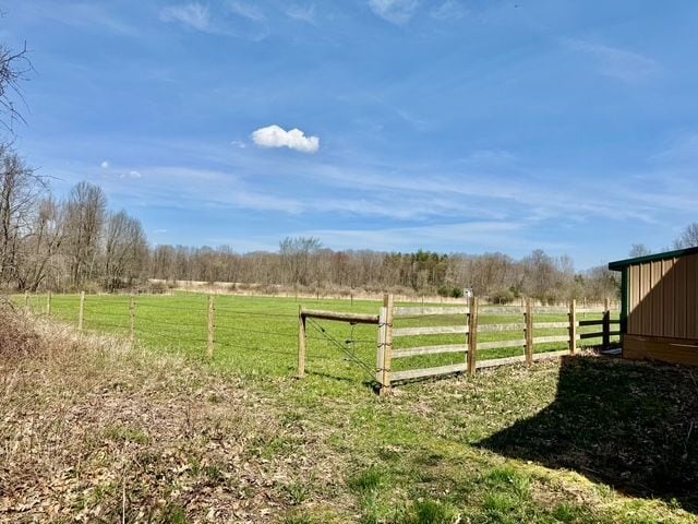 view of yard with fence and a rural view
