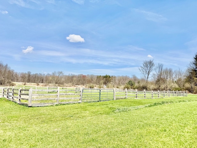 view of yard with fence and a rural view
