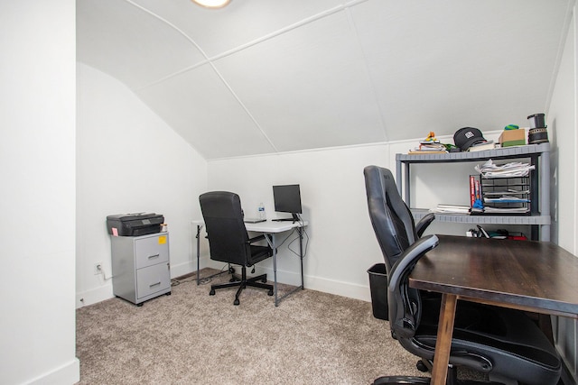 12934 Wilson Rd, Fruitport, MI 49415 - office with carpet flooring, baseboards, and vaulted ceiling