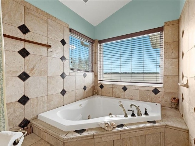2011 W Lake Dr, Novi, MI 48377 - bathroom featuring a whirlpool tub and vaulted ceiling