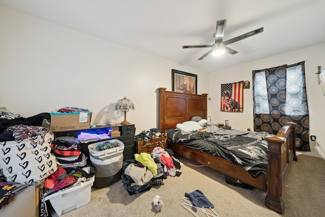 bedroom featuring carpet flooring and a ceiling fan