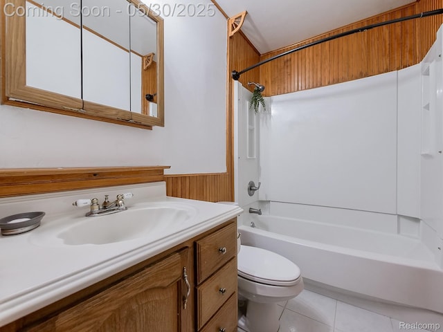 45 E George Ave, Hazel Park, MI 48030 - full bathroom with toilet, bathing tub / shower combination, vanity, a wainscoted wall, and tile patterned floors