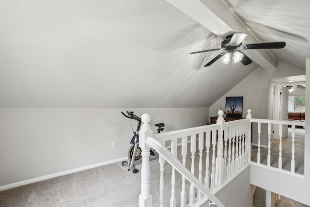 49212 Fuller Rd, Chesterfield, MI 48051 - exercise area featuring lofted ceiling, ceiling fan, carpet floors, and baseboards