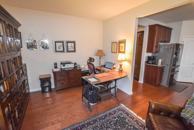 office space featuring baseboards and dark wood-style floors