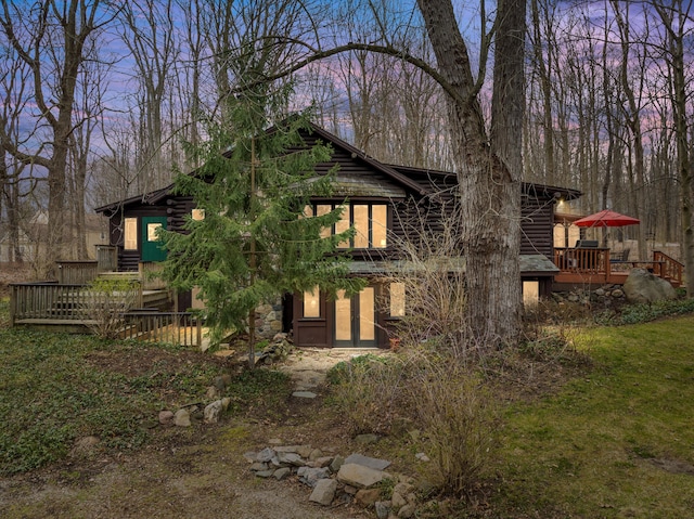 48814 Gyde Rd, Canton, MI 48187 - view of side of property with log siding and a deck