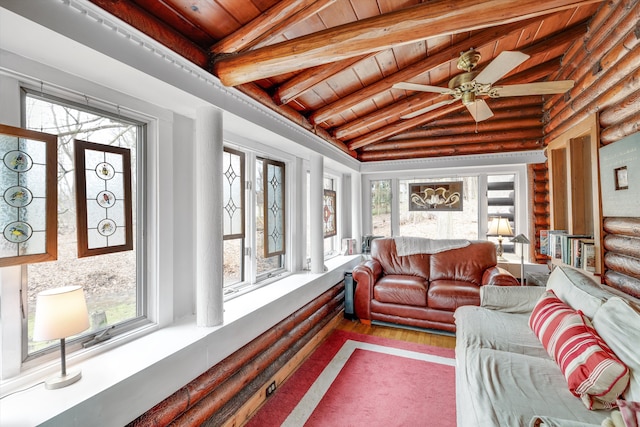 48814 Gyde Rd, Canton, MI 48187 - sunroom with beamed ceiling and a healthy amount of sunlight