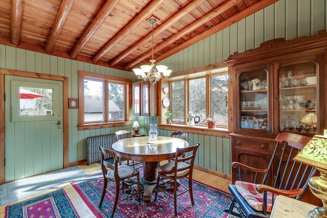 48814 Gyde Rd, Canton, MI 48187 - sunroom / solarium featuring a chandelier, radiator, and beam ceiling