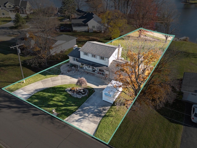 aerial view featuring a water view